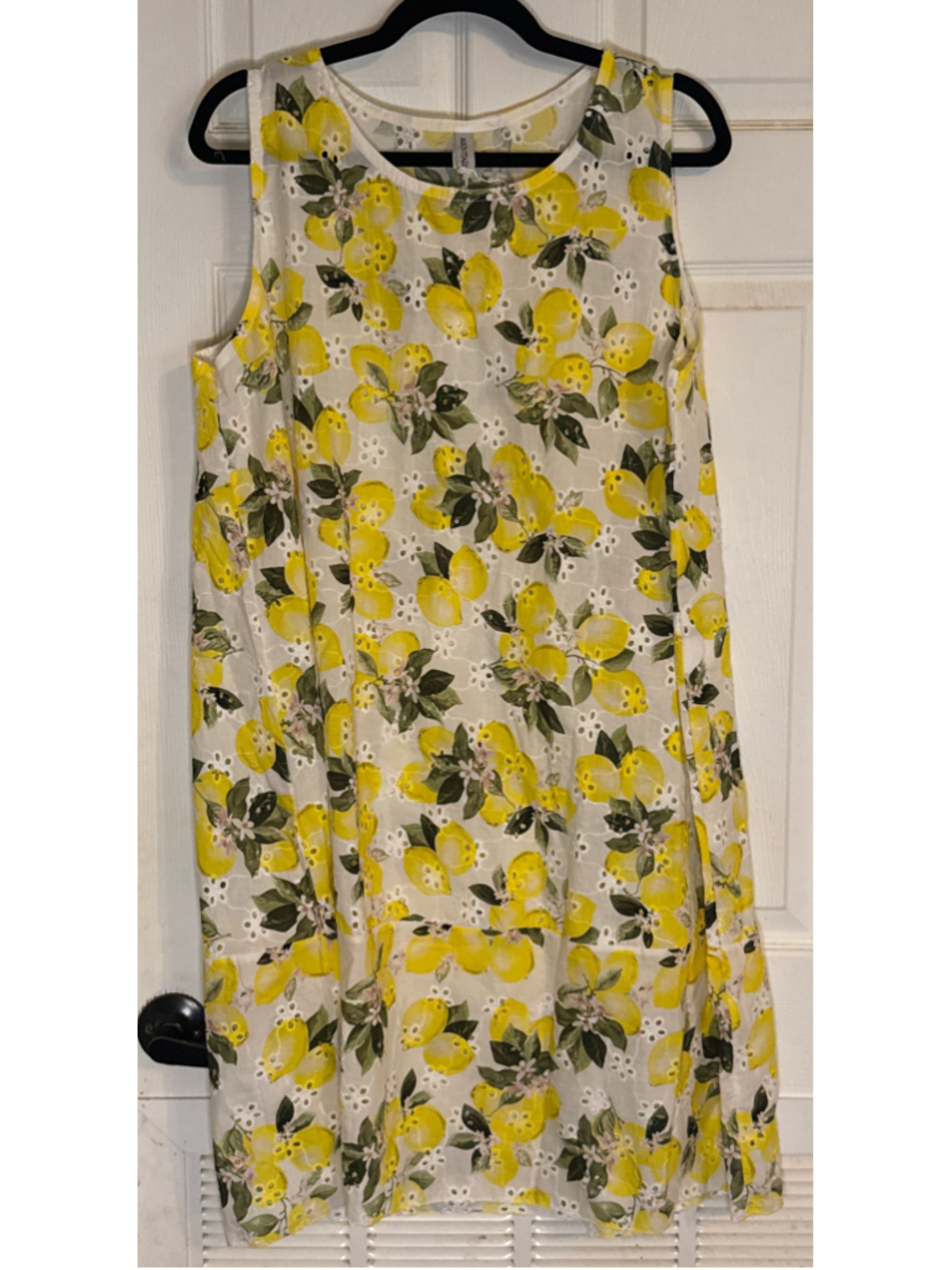 Freestyle Lemon Print Eyelet Sleeveless Dress, White/Yellow Made in Italy - Picture 2 of 6